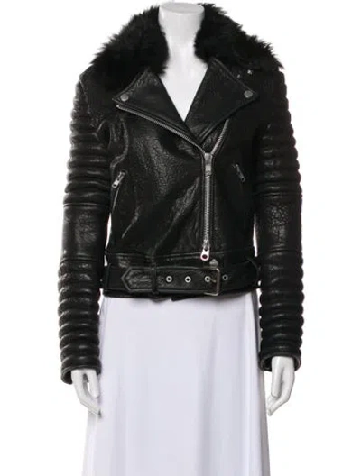 Pre-owned The Arrivals Lamb Leather Fur Jacket In Black