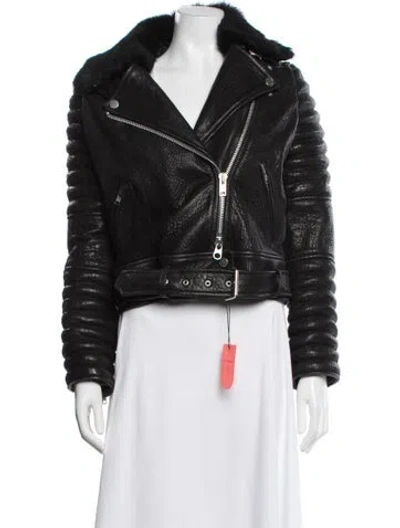 Pre-owned The Arrivals Lamb Leather Fur Jacket In Black