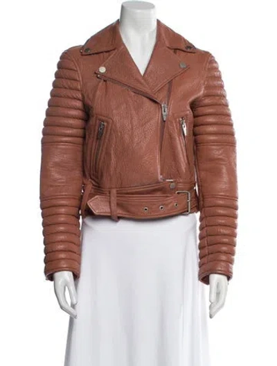 Pre-owned The Arrivals Leather Biker Jacket In Brown