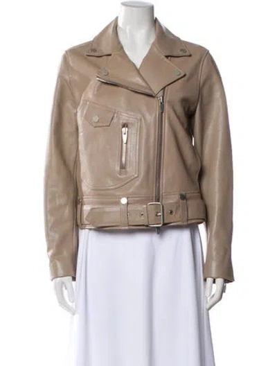 Pre-owned The Arrivals Leather Biker Jacket In Neutral