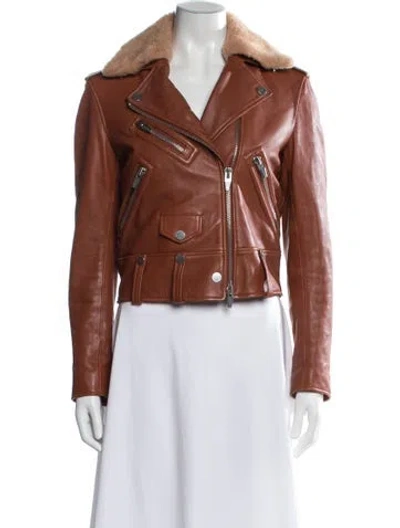 Pre-owned The Arrivals Leather Biker Jacket In Orange