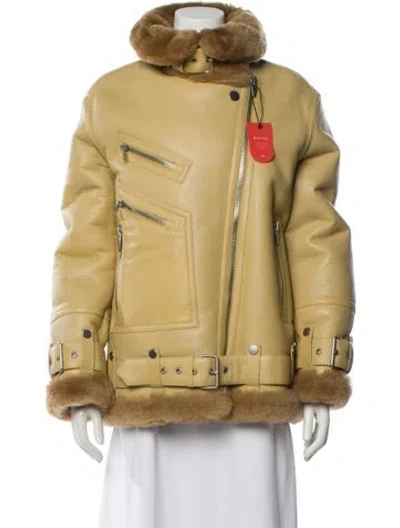 Pre-owned The Arrivals Leather Fur Coat In Yellow