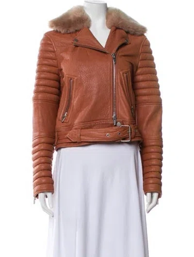Pre-owned The Arrivals Leather Fur Jacket In Brown