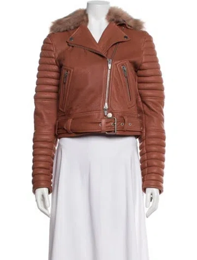 Pre-owned The Arrivals Leather Fur Jacket In Brown