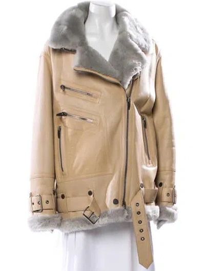 Pre-owned The Arrivals Leather Fur Jacket In Neutral