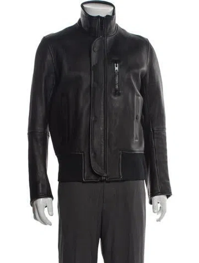 Pre-owned The Arrivals Leather Moto Jacket In Gray