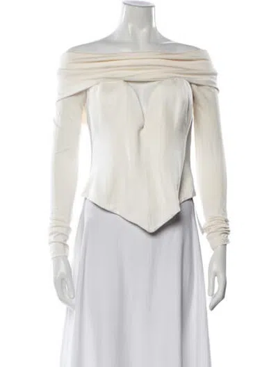 Pre-owned The Arrivals Off-the-shoulder Long Sleeve Top In Neutrals