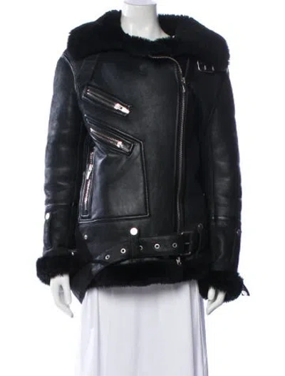 Pre-owned The Arrivals Shearling Biker Jacket In Black