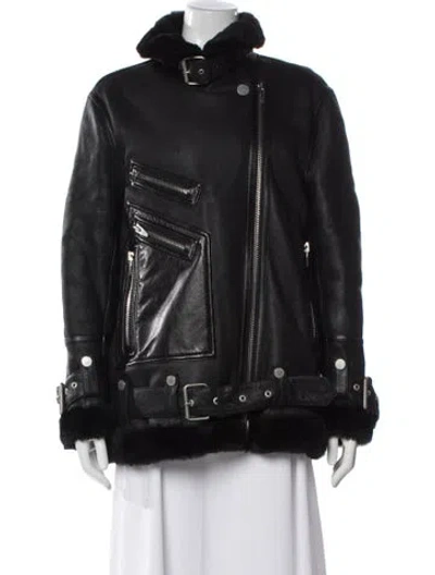 Pre-owned The Arrivals Shearling Biker Jacket In Black