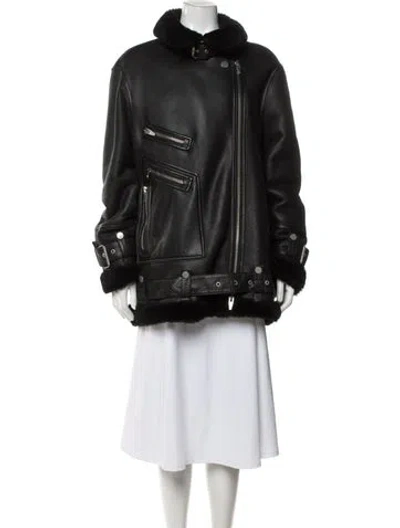 Pre-owned The Arrivals Shearling Biker Jacket In Black