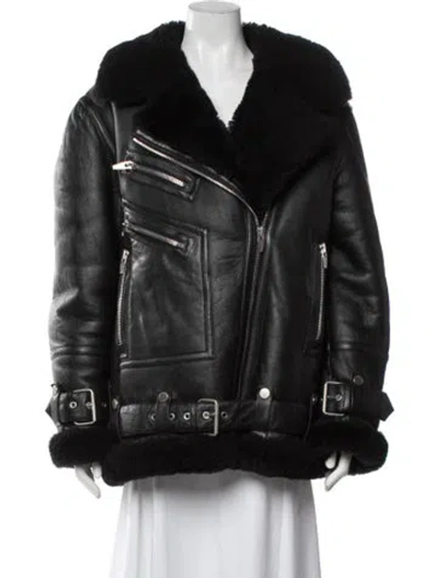 Pre-owned The Arrivals Shearling Biker Jacket In Black