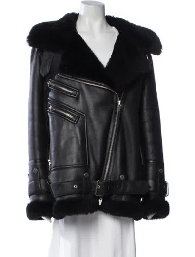 Pre-owned The Arrivals Shearling Biker Jacket In Black
