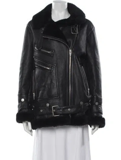 Pre-owned The Arrivals Shearling Biker Jacket In Black