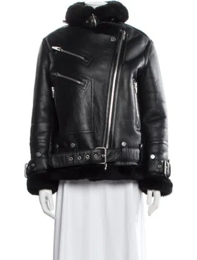 Pre-owned The Arrivals Shearling Biker Jacket In Black