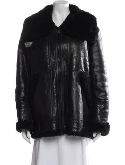 Pre-owned The Arrivals Shearling Biker Jacket In Black