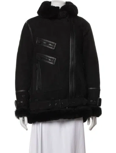 Pre-owned The Arrivals Shearling Biker Jacket In Black