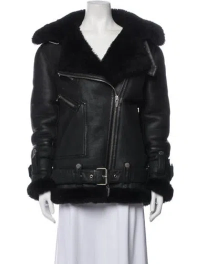 Pre-owned The Arrivals Shearling Biker Jacket In Black