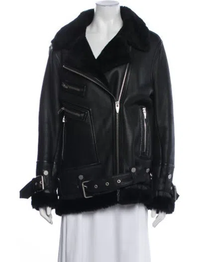 Pre-owned The Arrivals Shearling Biker Jacket In Black