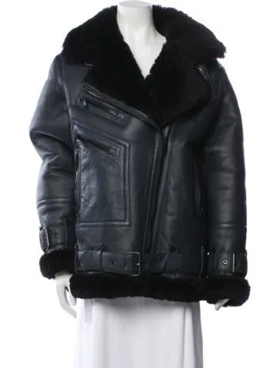 Pre-owned The Arrivals Shearling Biker Jacket In Black/blue