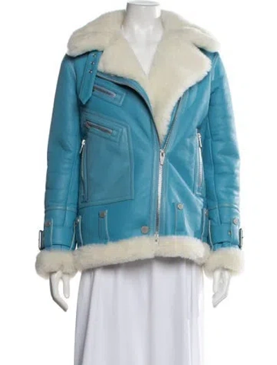 Pre-owned The Arrivals Shearling Biker Jacket In Blue