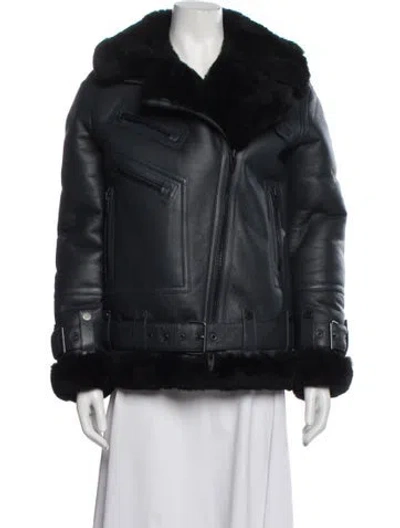Pre-owned The Arrivals Shearling Biker Jacket In Blue
