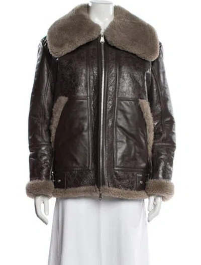 Pre-owned The Arrivals Shearling Biker Jacket In Brown