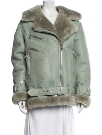 Pre-owned The Arrivals Shearling Biker Jacket In Green