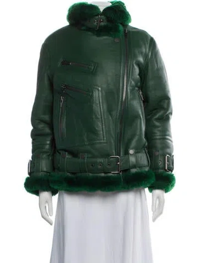 Pre-owned The Arrivals Shearling Biker Jacket In Green