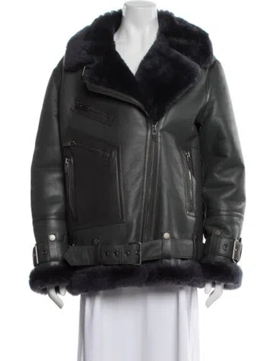 Pre-owned The Arrivals Shearling Biker Jacket In Green