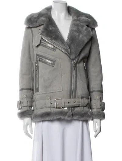 Pre-owned The Arrivals Shearling Biker Jacket In Grey