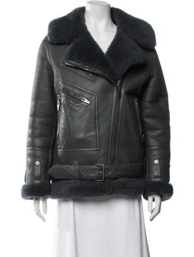 Pre-owned The Arrivals Shearling Biker Jacket In Grey