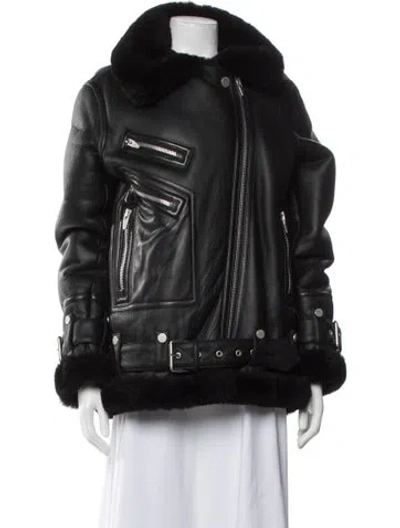 Pre-owned The Arrivals Shearling Biker Jacket In Grey