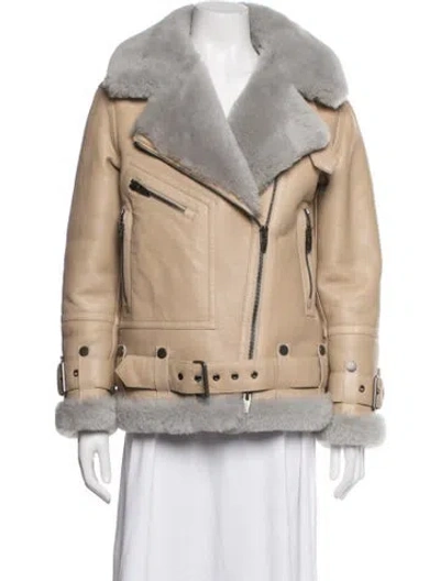 Pre-owned The Arrivals Shearling Biker Jacket In Neutrals
