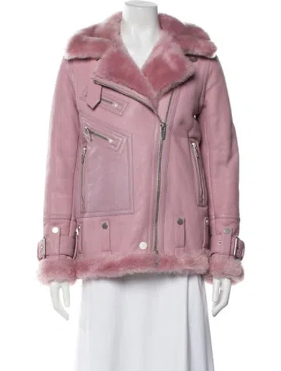 Pre-owned The Arrivals Shearling Biker Jacket In Pink