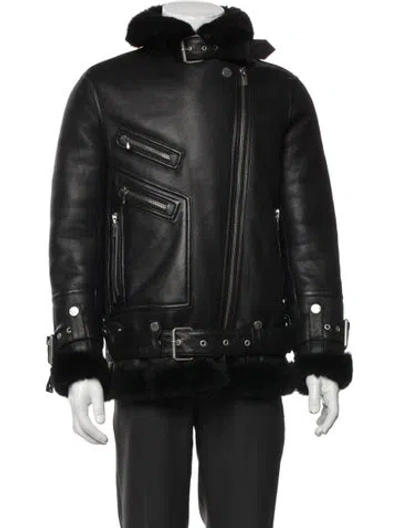 Pre-owned The Arrivals Shearling Moto Jacket In Black