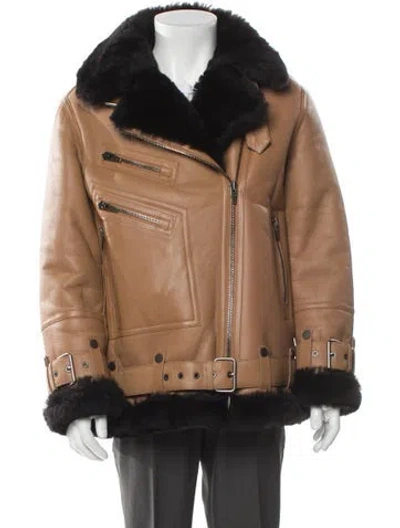 Pre-owned The Arrivals Shearling Moto Jacket In Brown
