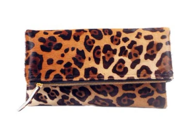 The Artisan & Company Leopard Leather Clutch In Brown