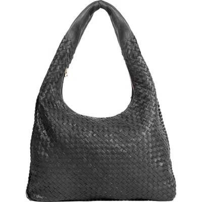 The Artisan & Company Woven Leather Slouchy Hobo Bag-black