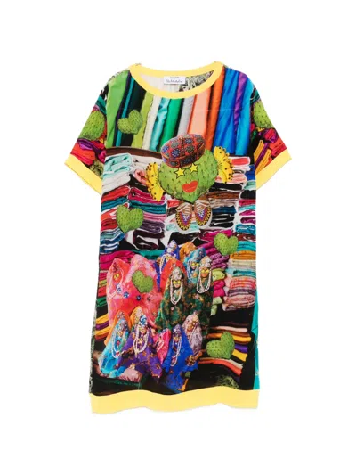 The Artistylist Cactus-print Short-sleeve Mini Dress In Blue