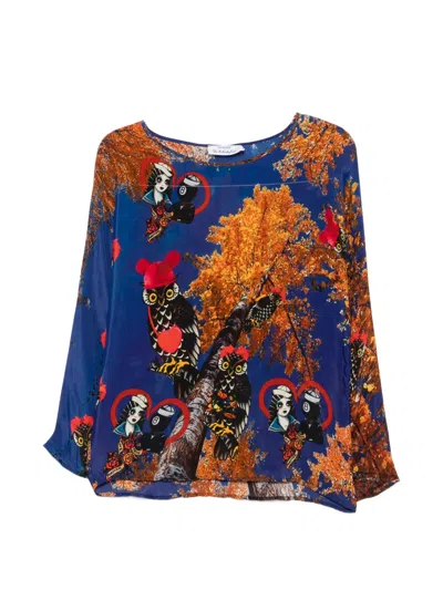 The Artistylist Graphic-print Long-sleeve Blouse In Blue