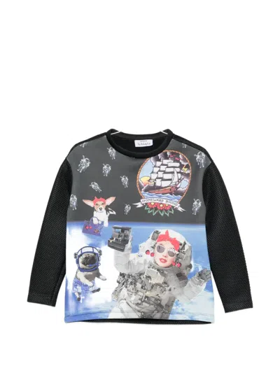The Artistylist Graphic-print Mesh-sleeve Sweatshirt In Black