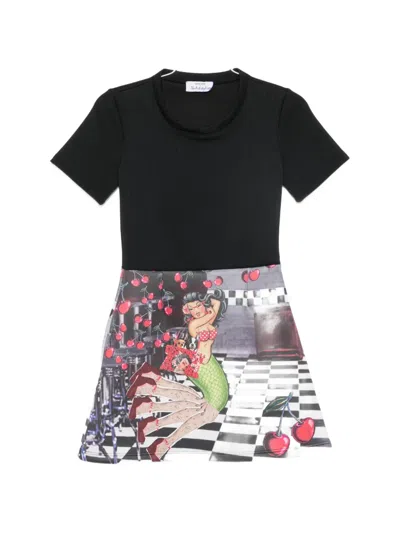 The Artistylist Graphic-print Short-sleeve Mini Dress In Black