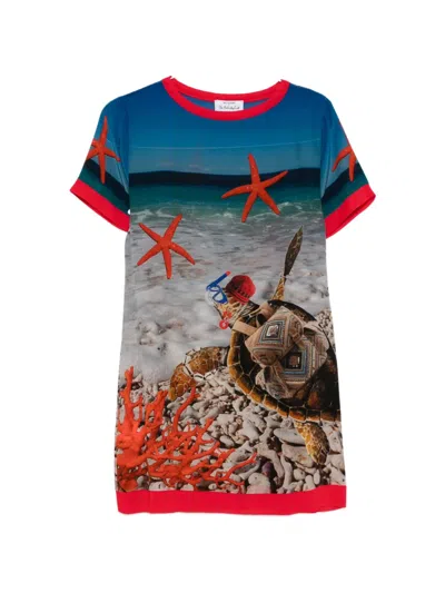 The Artistylist Graphic-print Short-sleeve Mini Dress In Blue