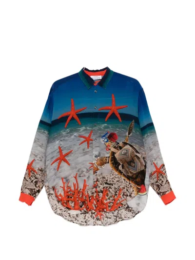 The Artistylist Graphic-print Silk Shirt In Blue