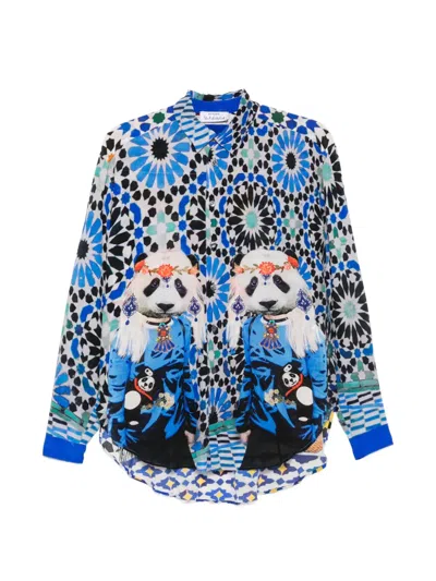 The Artistylist Panda-print Silk Shirt In Black