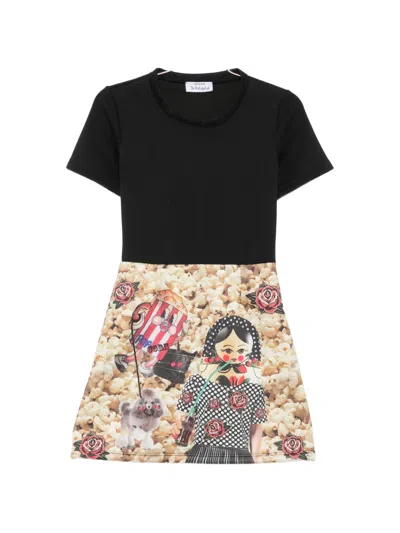 The Artistylist Popcorn-print Short-sleeve Mini Dress In Black