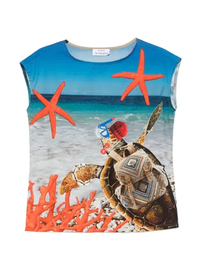 The Artistylist Starfish Turtle-print Blouse In Blue