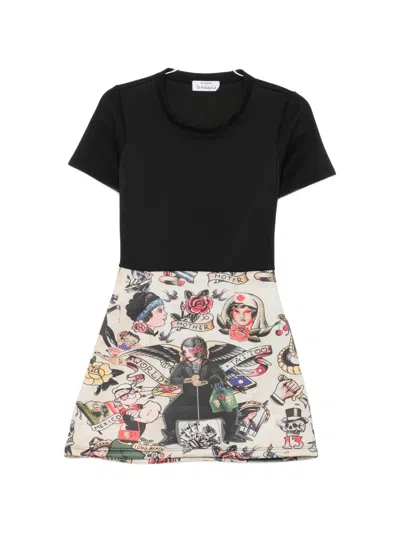 The Artistylist Tattoo-print Panelled Mini Dress In Brown