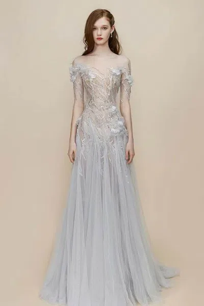 The Atelier Couture Jaysia Gown In Blue