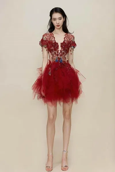 The Atelier Couture Livia Cocktail Dress In Red